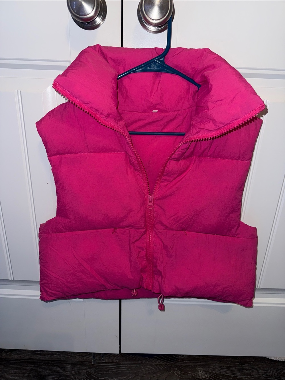 Women's Puffer Vests - Hot Pink and Black